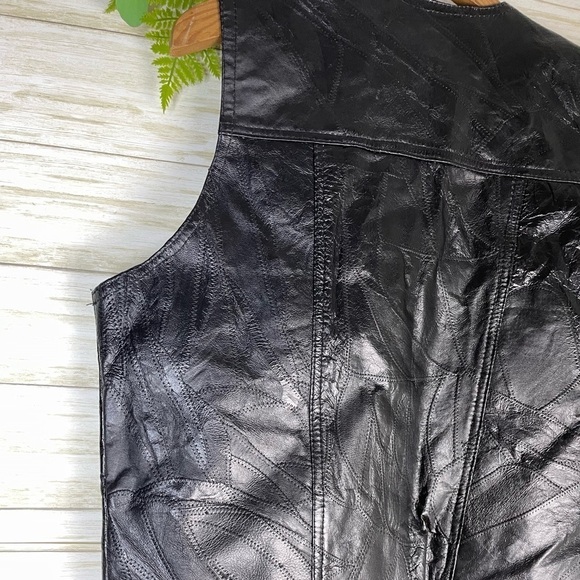 Vintage Black Leather Patchwork Biker Grunge Vest - Picture 6 of 6